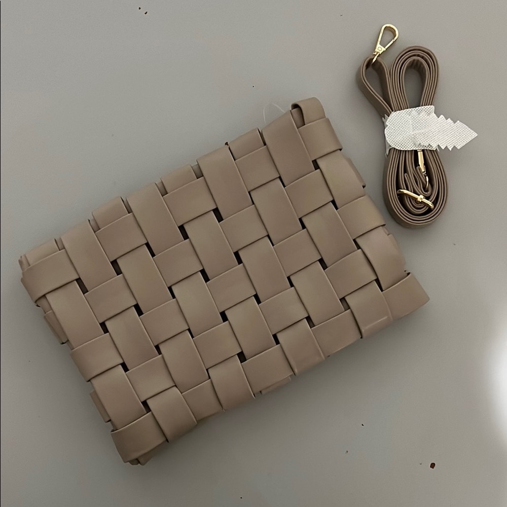 Anthropologie Woven Tan Clutch with Strap